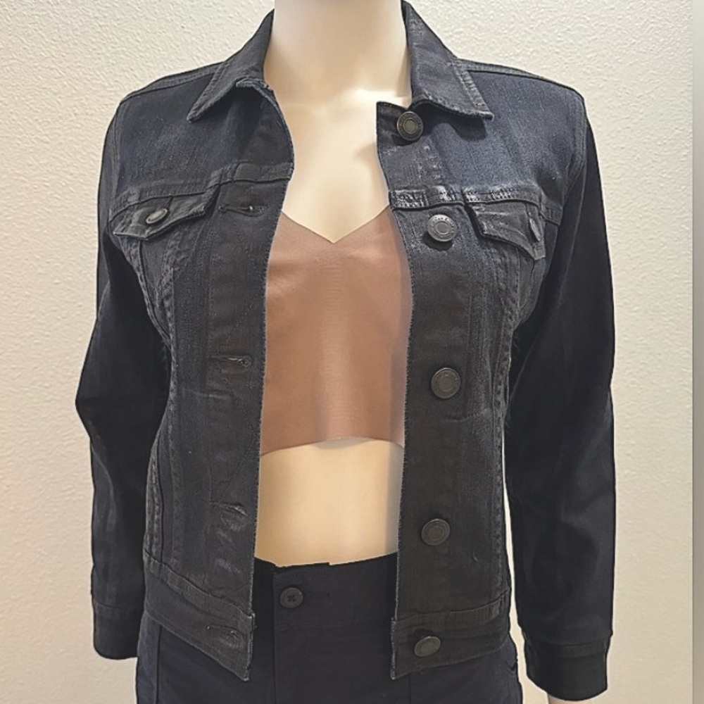 American Eagle Women’s Button Down Waxed Denim Jean Jacket W/ Pockets Size XS/TP